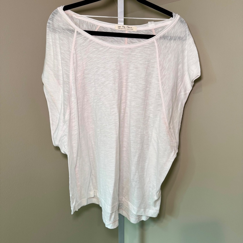 We The Free Free People Womens Large Pink Slub Knit Dolman Sleeve Scoop Neck Tee